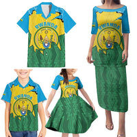Personalized Rwanda Family Matching Puletasi and Hawaiian Shirt Coat Of Arms Imigongo Pattern - Sporty Style