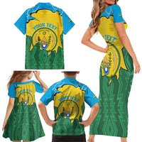 Personalized Rwanda Family Matching Short Sleeve Bodycon Dress and Hawaiian Shirt Coat Of Arms Imigongo Pattern - Sporty Style
