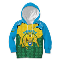 Personalized Rwanda Kid Hoodie Coat Of Arms Imigongo Pattern - Sporty Style