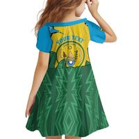 Personalized Rwanda Kid Short Sleeve Dress Coat Of Arms Imigongo Pattern - Sporty Style