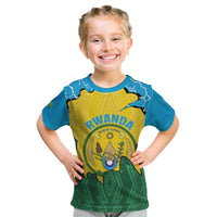 Personalized Rwanda Kid T Shirt Coat Of Arms Imigongo Pattern - Sporty Style