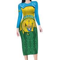 Personalized Rwanda Long Sleeve Bodycon Dress Coat Of Arms Imigongo Pattern - Sporty Style