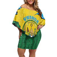 Personalized Rwanda Off Shoulder Short Dress Coat Of Arms Imigongo Pattern - Sporty Style