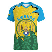 Personalized Rwanda Women V-Neck T-Shirt Coat Of Arms Imigongo Pattern - Sporty Style