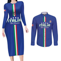 Custom Italy Football Couples Matching Long Sleeve Bodycon Dress and Long Sleeve Button Shirt Come On Gli Azzurri - Wonder Print Shop