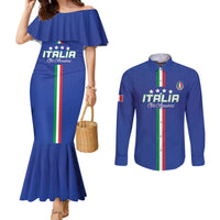 Custom Italy Football Couples Matching Mermaid Dress and Long Sleeve Button Shirt Come On Gli Azzurri - Wonder Print Shop