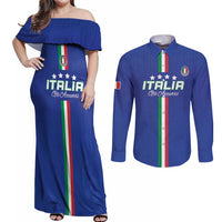 Custom Italy Football Couples Matching Off Shoulder Maxi Dress and Long Sleeve Button Shirt Come On Gli Azzurri - Wonder Print Shop