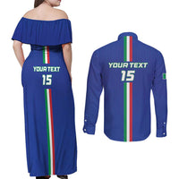 Custom Italy Football Couples Matching Off Shoulder Maxi Dress and Long Sleeve Button Shirt Come On Gli Azzurri - Wonder Print Shop