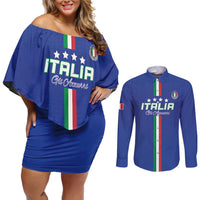 Custom Italy Football Couples Matching Off Shoulder Short Dress and Long Sleeve Button Shirt Come On Gli Azzurri - Wonder Print Shop