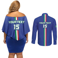Custom Italy Football Couples Matching Off Shoulder Short Dress and Long Sleeve Button Shirt Come On Gli Azzurri - Wonder Print Shop