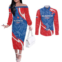 Custom Slovakia Football Couples Matching Off The Shoulder Long Sleeve Dress and Long Sleeve Button Shirt Come On Sokoli - Wonder Print Shop