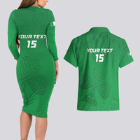 Ireland Rugby Custom Couples Matching Long Sleeve Bodycon Dress and Hawaiian Shirt Celtics Shamrock - Wonder Print Shop
