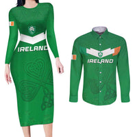 Ireland Rugby Custom Couples Matching Long Sleeve Bodycon Dress and Long Sleeve Button Shirt Celtics Shamrock - Wonder Print Shop
