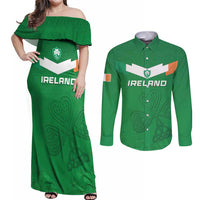 Ireland Rugby Custom Couples Matching Off Shoulder Maxi Dress and Long Sleeve Button Shirt Celtics Shamrock - Wonder Print Shop