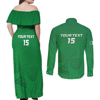 Ireland Rugby Custom Couples Matching Off Shoulder Maxi Dress and Long Sleeve Button Shirt Celtics Shamrock - Wonder Print Shop