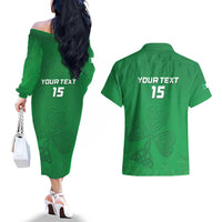 Ireland Rugby Custom Couples Matching Off The Shoulder Long Sleeve Dress and Hawaiian Shirt Celtics Shamrock - Wonder Print Shop