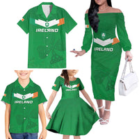 Ireland Rugby Custom Family Matching Off The Shoulder Long Sleeve Dress and Hawaiian Shirt Celtics Shamrock - Wonder Print Shop
