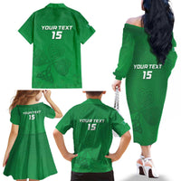 Ireland Rugby Custom Family Matching Off The Shoulder Long Sleeve Dress and Hawaiian Shirt Celtics Shamrock - Wonder Print Shop