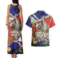 Pura Vida Costa Rica Sloth Couples Matching Tank Maxi Dress and Hawaiian Shirt Tropical Flowers Flag Color - Wonder Print Shop