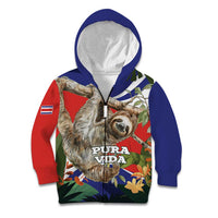 Pura Vida Costa Rica Sloth Kid Hoodie Tropical Flowers Flag Color - Wonder Print Shop