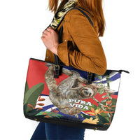 Pura Vida Costa Rica Sloth Leather Tote Bag Tropical Flowers Flag Color - Wonder Print Shop