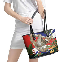Pura Vida Costa Rica Sloth Leather Tote Bag Tropical Flowers Flag Color - Wonder Print Shop