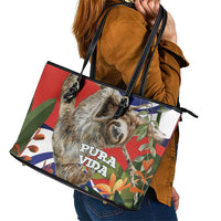 Pura Vida Costa Rica Sloth Leather Tote Bag Tropical Flowers Flag Color - Wonder Print Shop