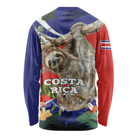Pura Vida Costa Rica Sloth Long Sleeve Shirt Tropical Flowers Flag Color - Wonder Print Shop