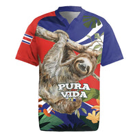 Pura Vida Costa Rica Sloth Rugby Jersey Tropical Flowers Flag Color - Wonder Print Shop