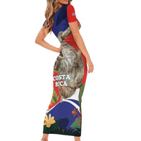 Pura Vida Costa Rica Sloth Short Sleeve Bodycon Dress Tropical Flowers Flag Color - Wonder Print Shop