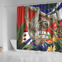 Pura Vida Costa Rica Sloth Shower Curtain Tropical Flowers Flag Color