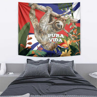 Pura Vida Costa Rica Sloth Tapestry Tropical Flowers Flag Color - Wonder Print Shop