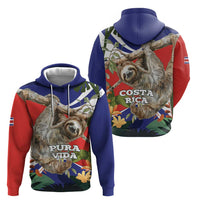 Pura Vida Costa Rica Sloth Zip Hoodie Tropical Flowers Flag Color - Wonder Print Shop