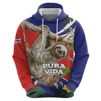 Pura Vida Costa Rica Sloth Zip Hoodie Tropical Flowers Flag Color - Wonder Print Shop