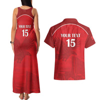 Custom Tunisia Football Couples Matching Tank Maxi Dress and Hawaiian Shirt Red Eagles of Carthage - Wonder Print Shop