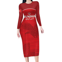 Custom Tunisia Football Family Matching Long Sleeve Bodycon Dress and Hawaiian Shirt Red Eagles of Carthage - Wonder Print Shop