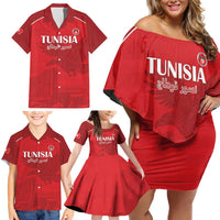 Custom Tunisia Football Family Matching Off Shoulder Short Dress and Hawaiian Shirt Red Eagles of Carthage - Wonder Print Shop