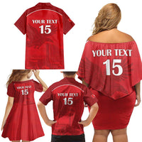 Custom Tunisia Football Family Matching Off Shoulder Short Dress and Hawaiian Shirt Red Eagles of Carthage - Wonder Print Shop