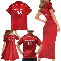 Custom Tunisia Football Family Matching Short Sleeve Bodycon Dress and Hawaiian Shirt Red Eagles of Carthage - Wonder Print Shop