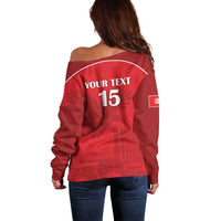 Custom Tunisia Football Off Shoulder Sweater Red Eagles of Carthage - Wonder Print Shop