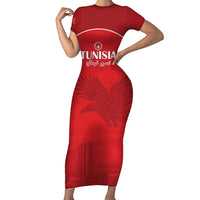 Custom Tunisia Football Short Sleeve Bodycon Dress Red Eagles of Carthage - Wonder Print Shop