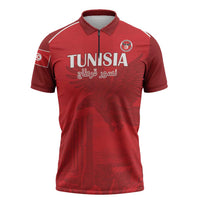 Custom Tunisia Football Zipper Polo Shirt Red Eagles of Carthage - Wonder Print Shop