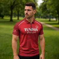 Custom Tunisia Football Zipper Polo Shirt Red Eagles of Carthage - Wonder Print Shop