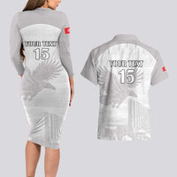 Custom Tunisia Football Couples Matching Long Sleeve Bodycon Dress and Hawaiian Shirt White Eagles of Carthage - Wonder Print Shop