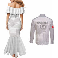 Custom Tunisia Football Couples Matching Mermaid Dress and Long Sleeve Button Shirt White Eagles of Carthage - Wonder Print Shop