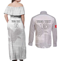 Custom Tunisia Football Couples Matching Off Shoulder Maxi Dress and Long Sleeve Button Shirt White Eagles of Carthage - Wonder Print Shop