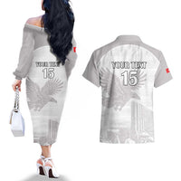 Custom Tunisia Football Couples Matching Off The Shoulder Long Sleeve Dress and Hawaiian Shirt White Eagles of Carthage - Wonder Print Shop