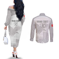 Custom Tunisia Football Couples Matching Off The Shoulder Long Sleeve Dress and Long Sleeve Button Shirt White Eagles of Carthage - Wonder Print Shop