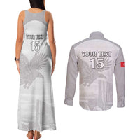 Custom Tunisia Football Couples Matching Tank Maxi Dress and Long Sleeve Button Shirt White Eagles of Carthage - Wonder Print Shop