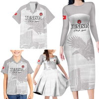 Custom Tunisia Football Family Matching Long Sleeve Bodycon Dress and Hawaiian Shirt White Eagles of Carthage - Wonder Print Shop